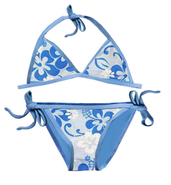 HONEY GIRL Girls Reversible Triangle Bikini Powder Blue Swim Hanalei