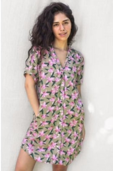 LOKAHI ALOHA SHIRT DRESS-PINK ORCHID