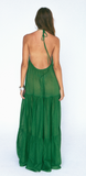 INDAH24 ALMA BOHO MAXI HALTER DRESS - LEAF