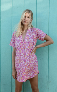 LOKAHI ALOHA SHIRT DRESS - PINK GARDEN