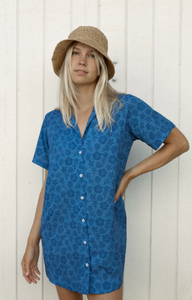 LOKAHI ALOHA SHIRT DRESS - BLUE ALOHA